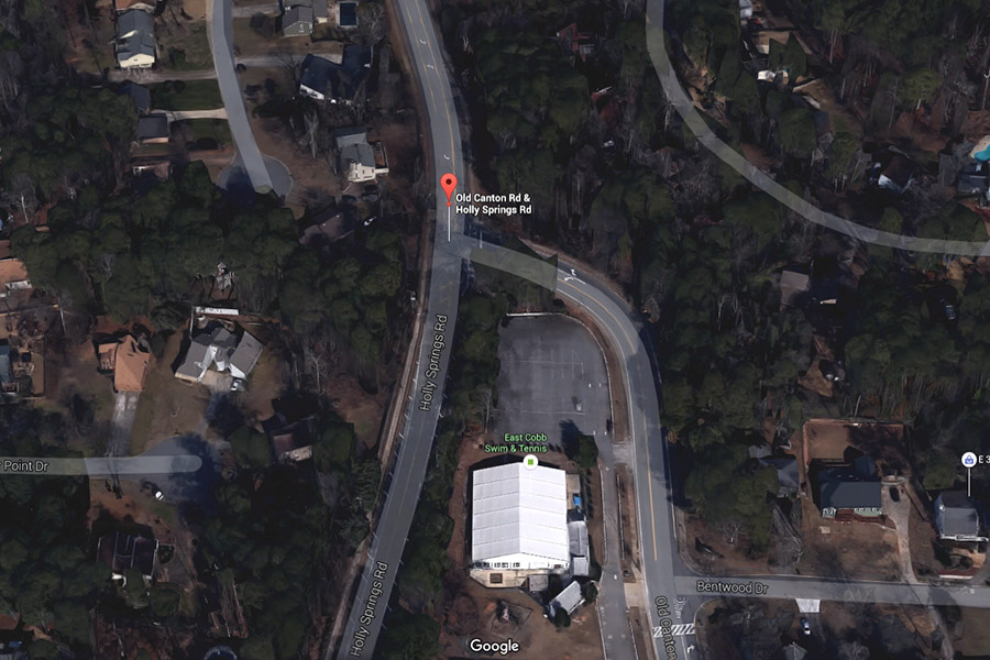 The intersection of Holly Springs Road and Old Canton Road in Marietta, Georgia.