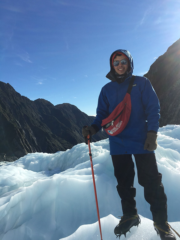 Andrew Melissas hikes the Franz Josef Glacier in New Zealand during his spring semester study abroad. (Photo Courtesy: Andrew Melissas)