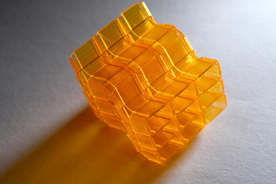 Closeup of an origami structure created through Digital Light Processing 3D printing. (Photo: Christopher Moore)