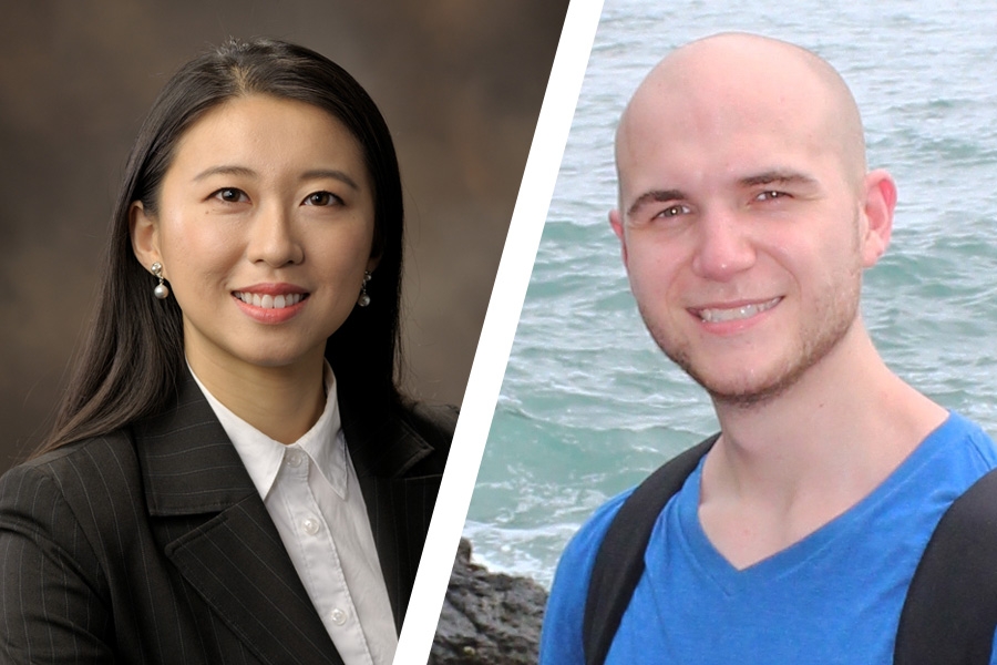 Former Ph.D. students Shelly Zhang and Eric Johnston, who have won the Sigma Xi Best Ph.D. Thesis award for 2019.